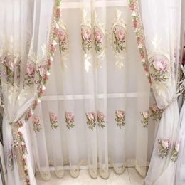 Curtain Luxury White Embroidery Flowers Curtains For Living Room Chinese Classical Peony Window Screen Panels Bedroom Tassel Tulle T