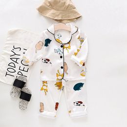 Pyjamas Children's Satin Pyjamas Set Autumn Cartoon Print Long Sleeve Pyjamas Baby Boy Girls 2pc Nightgown Casual Toddler Sleepwear 230503