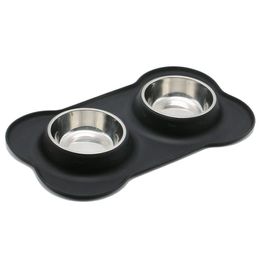 Feeding Practical Dog Bowls Stainless Steel Water and Food Feeder with Non Spill Skid Resistant Silicone Mat for Pets Puppy Small Medi