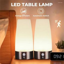 Night Lights Round Wireless PIR Motion Sensor LED Light Battery Operated Control Table Desk Bedside Lamp Home Decoration