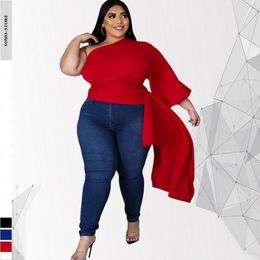 Tops Plus Size Tops Sexy Slash Neck One Shoulder Puff Sleeve Long Blouses Elegant Ladies Irregular Shirts Wholesale Dropshipping