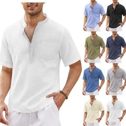 Men's Casual Shirts Summer Men's T-shirt Fashion Cotton Hippie Pocket Short Sleeve Beach Shirt Wear