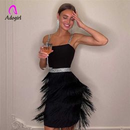 Casual Dresses Women Crystal Sling Square Collar Sexy Backless Fashion Tassel Slim Fit Hip Formal Dress Sequined Bodycorn Party Shiny Vestidos P230322