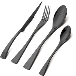 Dinnerware Sets Drmfiy 4pcs Western Dinnerware Set Black 304 Stainless Steel Cutlery Kitchen Knife Fork Spoons Complete Tableware Flatware Set 230503