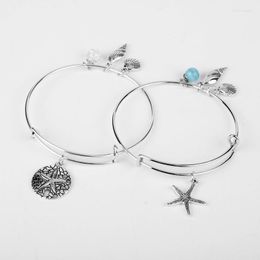 Charm Bracelets Summer Beach Mermaid Starfish Shell Conch Bohemian Style Bangle Adjustable Wristband Jewelry-25