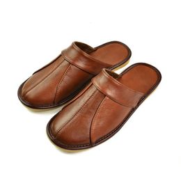 Slippers Luxury Cow Split Leather Handmade Men Home Spring Slip On Soft Comfortable Black Brown Bedroom Indoor Flat Shoes 230503