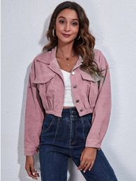 Women's Jackets Jacket Corduroy Coat Off Shoulder Long Sleeve Short Autumn And Winter 2023 Women Wear