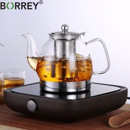 Teaware BORREY Glass Flower Teapot Heat Resistant Glass Teapot With Infuser Induction Gas Stove Teapot Electromagnetic Furnace Kettle