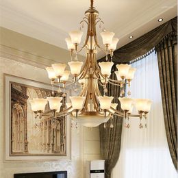 Chandeliers Stairwell Led E27 Metal Lamp Large Frosted Glass Foyer Villa El Hall Iron Chandelier Arrival Lampshade