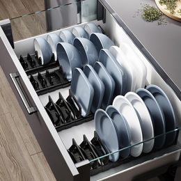 Organisation Bowl Dish Drain Rack Organiser Storage Shelf Drawer Bowl Plate Drying Rack Holder Removable Kitchen Cabinet Space Aluminium ABS