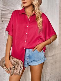 Women's Blouses Summer Elegant Satin Women's Short Sleeve Shirt 2023 Basic Button Up Shirts And Soild Color Cool Thin Office Ladies Tops