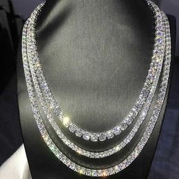 4mm 7-24 Inches White Yellow Rose Gold Moissanite Tennis Chain Necklace 925 Sterling Silver