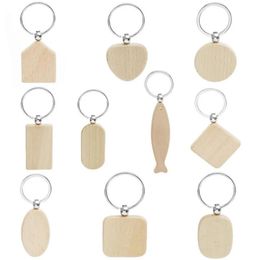 Fast Delivery Beech Wood Keychain Party Favours Blank Personalised Customised Tag Name ID Pendant Key Ring Buckle Creative Birthday Gift Wholesale