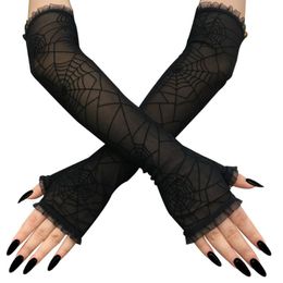 Five Fingers Gloves Spider Web Sunscreen Glove Halloween Decoration Dress Up Party Props Performance Half Finger Gauze