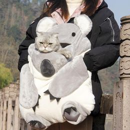 Strollers Winter Warm Out Double Shoulder Portable Travel Backpack Cute Koala Pet Cat Dog Carrier Bag Outdoor Small Pet Cat Dog Front Bag