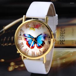 Wristwatches 2023 Casual Women Watches Fashion Butterfly Leather Band Quartz Ladies Relogio Feminino Hodinky