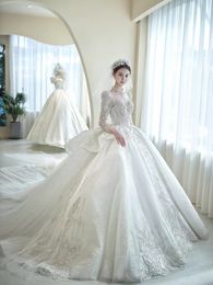 Árabe Dubai Vestidos de Noiva Sheer 3D Floral Apliques Contas Plus Size Vestido de Noiva Princesa Vestidos de Baile Robe De Mariee 2023 Apliques Vestido de Casamento sexy Vestido De Noiva