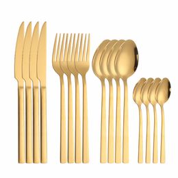 Dinnerware Sets Golden Cutlery Kitchen Tableware Stainless Steel Cutlery Set Spoon Fork Knife Set Dinnerware Eco Friendly Flatware Drop 230503