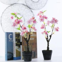 Decorative Flowers 40cm Artificial Cherry Tree Potted Fake Plants Branches Silk Bonsai Mini Desktop Landscape For Home Closet Wedding Decor