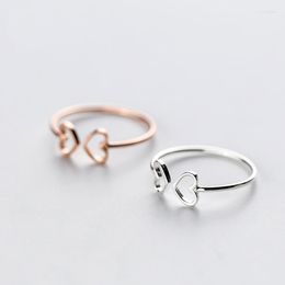 Cluster Rings Ruifan Rose Gold/Silver Colour Hollowed-out Heart Real 925 Sterling Silver Open For Women Lady S925 Fine Jewellery YRI188