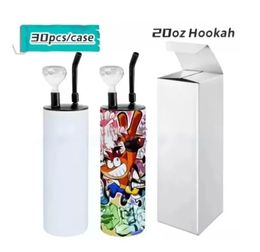 22oz Sublimation Hookah Tumbler with Smoking Pipe Lid Sublimation Smoking Tumbler Stainless Steel Straight Tumbler Fatty Cup 0503