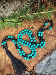 Pendant Necklaces 8MM Turquoises Mala Necklace 108 Beads Lava Stone Hand Knotted Tassel Prayer Bracelet Yoga