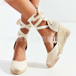 Sandals 2023 Women s Espadrille Ankle Strap Comfortable Slippers Ladie s Casual Shoes Breathable Flax Hemp Canvas Pumps 230503