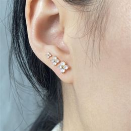 Dangle Earrings Classic Grace Simple Gold Colour Flower Zircon Drop Korean Style Design Girl's Accessories Fashion Jewellery For Woman