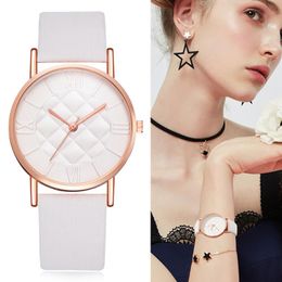 Wristwatches White Watches Women Grid Dial Leather Dress Watch Casual Sport Creative Quartz-Watch Analog Bracelet Wristwatch Drop