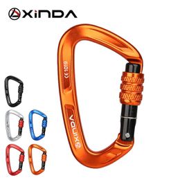 5 PCSCarabiners XINDA Rock Climbing Carabiner 25KN Safety D-Shape Buckle Screw Lock Spring-loaded Gate Aluminum Carabiner Outdoor Kits P230420