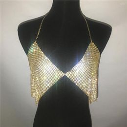 Women's Tanks Trendy Small Camisole Bra Sleeveless Alloy Shining Rhinestone Stitching Crop Breathable Cropped Top Club Wear