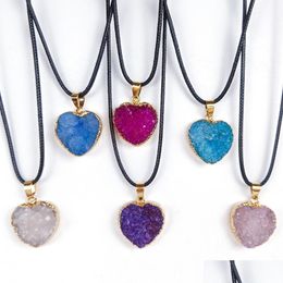 Pendant Necklaces Love Heart Reiki Healing Resin Druzy Druse Necklace Chakra Power Stones Energy Stone Drop Delivery Jewelry Pendants Dhypk