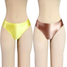 Underpants Sexy gloss Briefs Bikini Bottoms with Buttocks Silky MEN underwear lowwaisted Tights Oily swimming clothes for women trunks