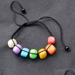 Charm Bracelets Irregar Rainbow Stone Seven Chakras Healing Beads Woven Bracelet Women Men Energy Buddha Jewellery Drop Delivery Dh0Gg