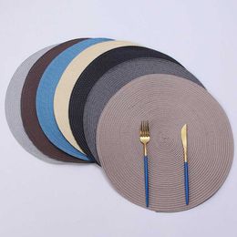 Mats Pads 1pc Round Woven Placemats PP Waterproof Dining Table Mat NonSlip Napkin Disc Bowl Pads Drink Cup Coasters Kitchen Decoration Z0502