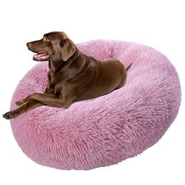 Mats Plush Large Dog Bed Cat Mat Round Kennel Dog house Indoor Winter Warm Sleeping Puppy Donut Pet Nest Cushion Calming Furniture