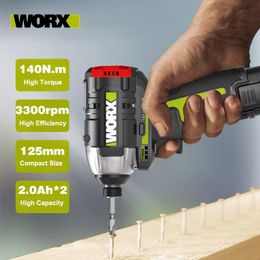 Boormachine WORX WU132 Brushless Motor 140N.m Cordless Impact Screwdriver 12V Battery Electric Impact Drill