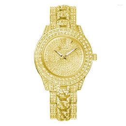 Wristwatches Top Luxury Golden Stainless Watch Women Rhinestone Geneva Style Crystal Dial Fashion Wristwatch Girl