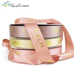 accessories HAOSIHUI 16mm Polyester Glitter Custom Satin Ribbons for Party Wedding Decoration and Text 100yards/lot