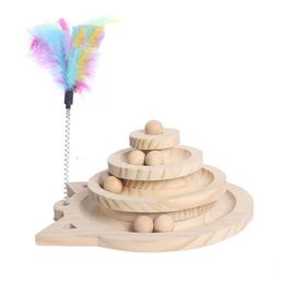 Toys Wooden 2/3 Levels Pet cat Toy Tower Tracks Disc cat Intelligence Amusement Triple Play Disc Cat toys ball Training Toys