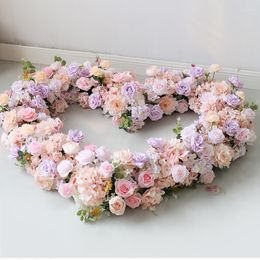 Decorative Flowers Luxury Heart Rose Hydrangea Flower Row Wedding Arch Backdrop Door Deco Party Stage Birthday Valentine's Day Prop