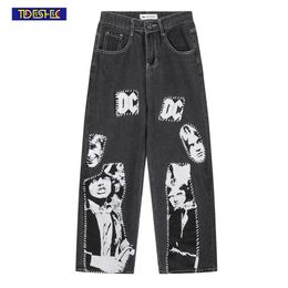 Pants 2022 Men Jeans Pants Streetwear Hip Hop Rock Band Portrait Printed Denim Pants Harajuku for Men Women Wide Leg Baggy Trousers