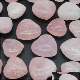 Stone 25Mm 30Mm Rose Quartz Love Heart Natural Healing Pink Crystal Accessory Hand Piece Gemstone Reiki Home Decoration Wholesale Dr Dhrem