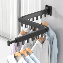 Organization Balcony Clothes Drying Rack Wall Mounted Folding Bathroom Clothes Hanger Multifunction Space Aluminum Home Laundry Clothesline