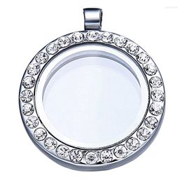 Pendant Necklaces 30mm Silver Colour Floating Round Locket Necklace For Women Charms Memory Po Frame Transparent Glass Family Gift