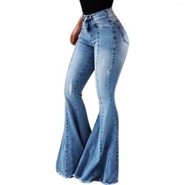 Women's Jeans Women'S Stretch High Waist Frayed Denim Flare Pants Girl Flared Casual