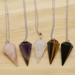 Chains Boutique Natural Stone Cone Pendants Necklace Stainless Steel Chain Amethyst Exquisite Reiki Charms Jewelry Gift Accessories 1PC