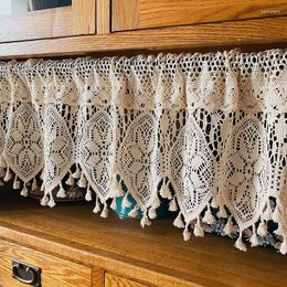 Curtain Rustic Beige Handmade Crochet Curtains Valance For Farmhouse Kitchen Cotton Lace Vintage Tassel Hollow Sheer Tiers Drapes