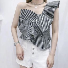 Women's T Shirts Shoulderless Top Women's South Korean Summer Petal Pleated Pullover Short Shirt 2023 Design Fashion Sexy