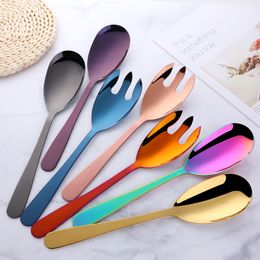 Dinnerware Sets 2 Pcs Big Salad Spoon Fork Set Gold Stainless Steel Cutlery Set Kitchen Food Serving Tableware Using Buffet Restaurant Tools 230503